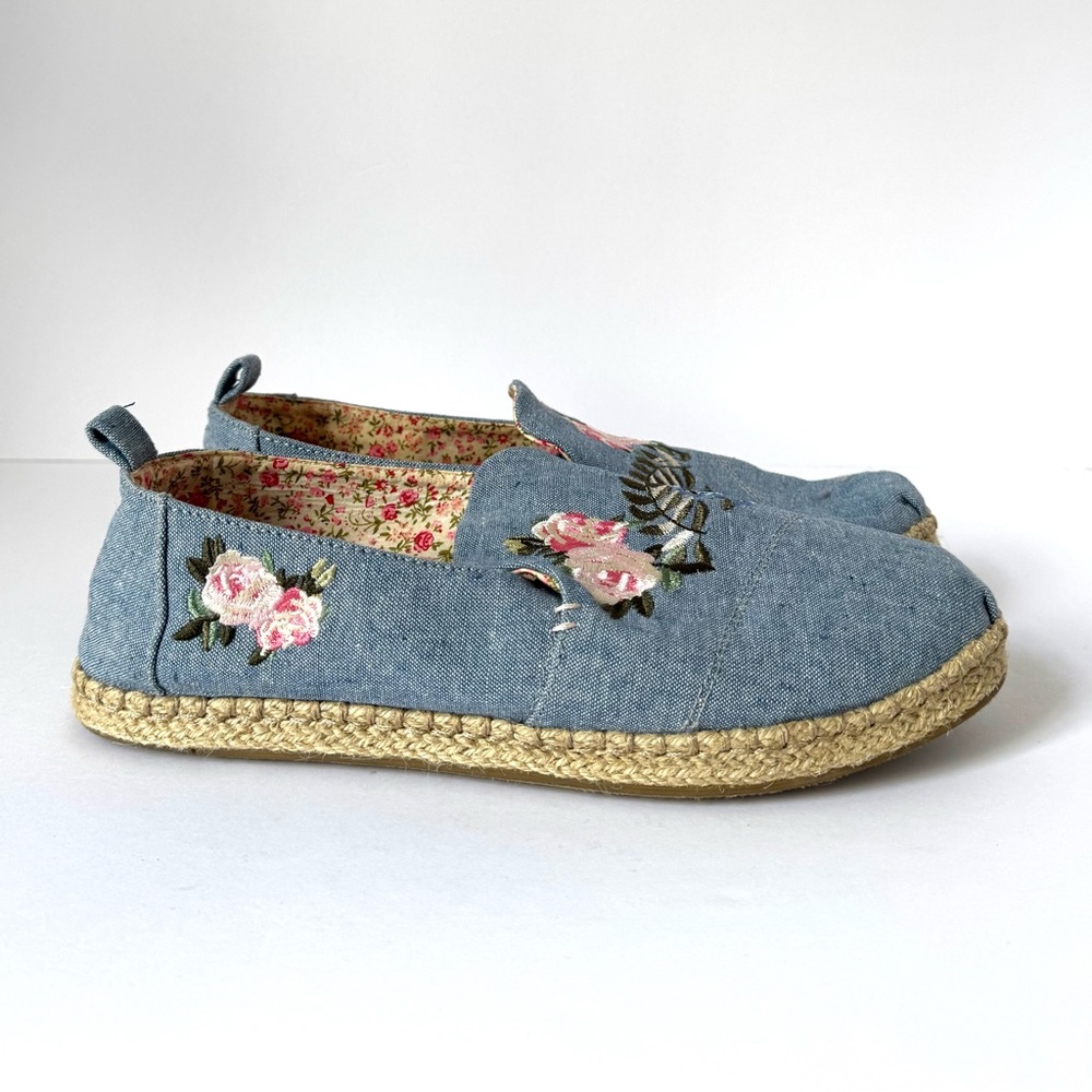 Toms Embroidered Chambray Women's Deconstructed Alpargatas Shoes - Size 9.5